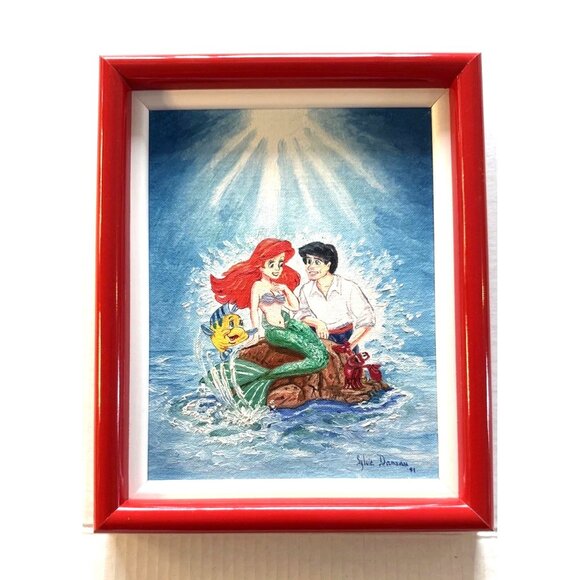 Vtg Acrylic Canvas Board Red Frame Disney Ariel Little Mermaid by Silvie Danseau - Picture 11 of 16